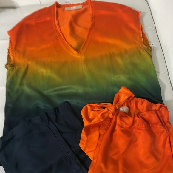 NWOT CALI DREAMING ombre orange green satin cooed matching set Small - Picture 8 of 8